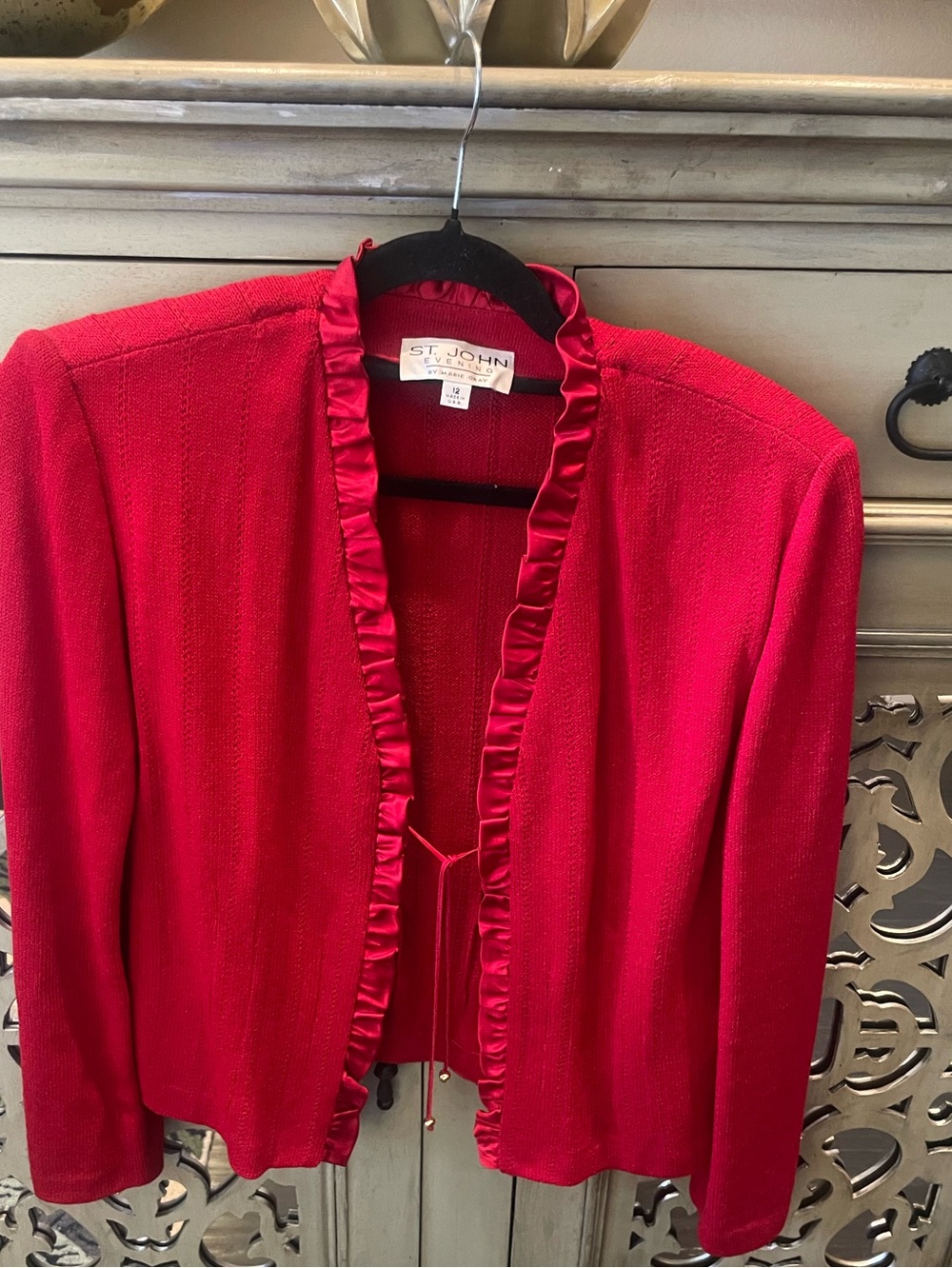 St. John evening Red Ruffle-Trim Knit blazer